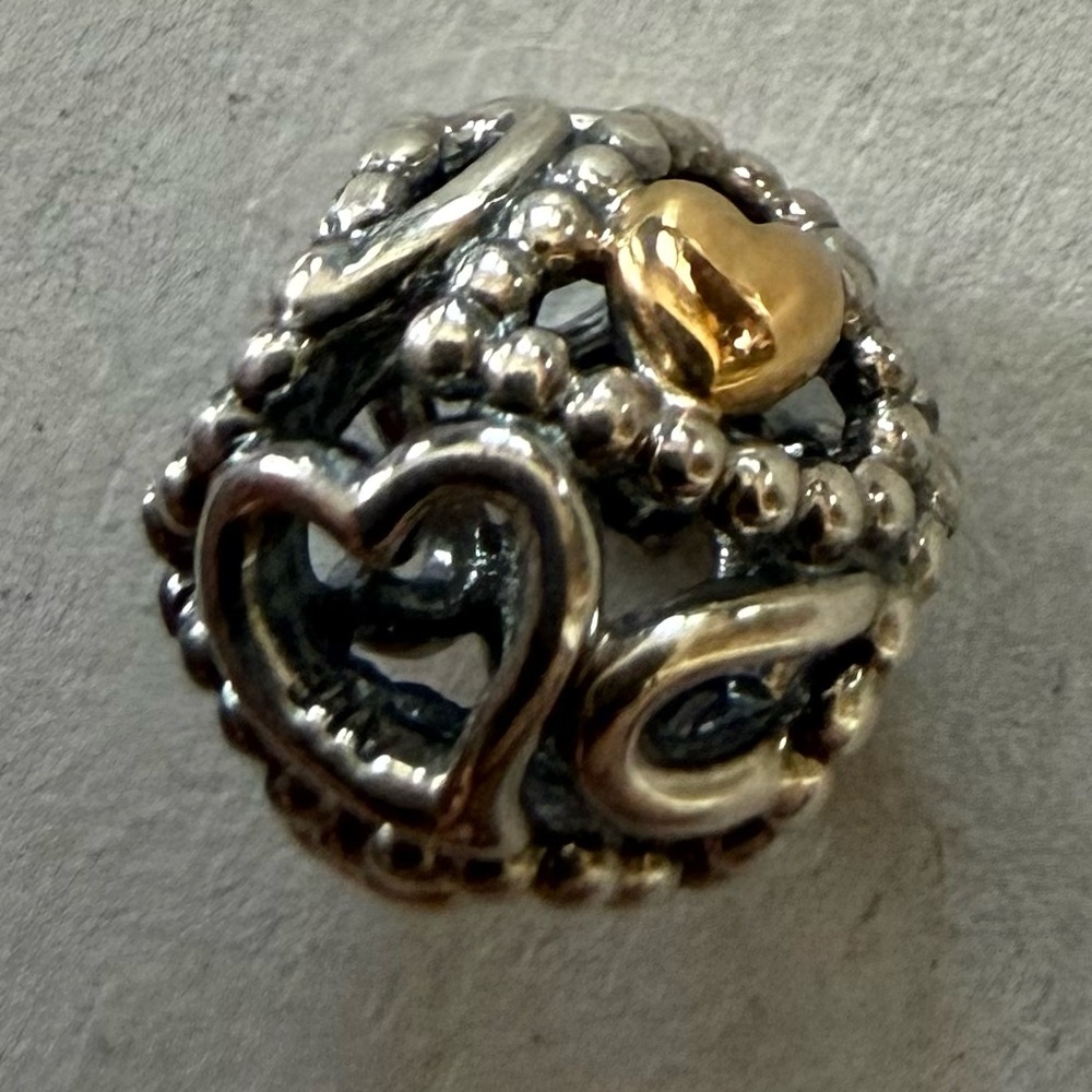 PANDORA  Sterling & 14K Gold Charm - Hearts - Picture 2 of 2